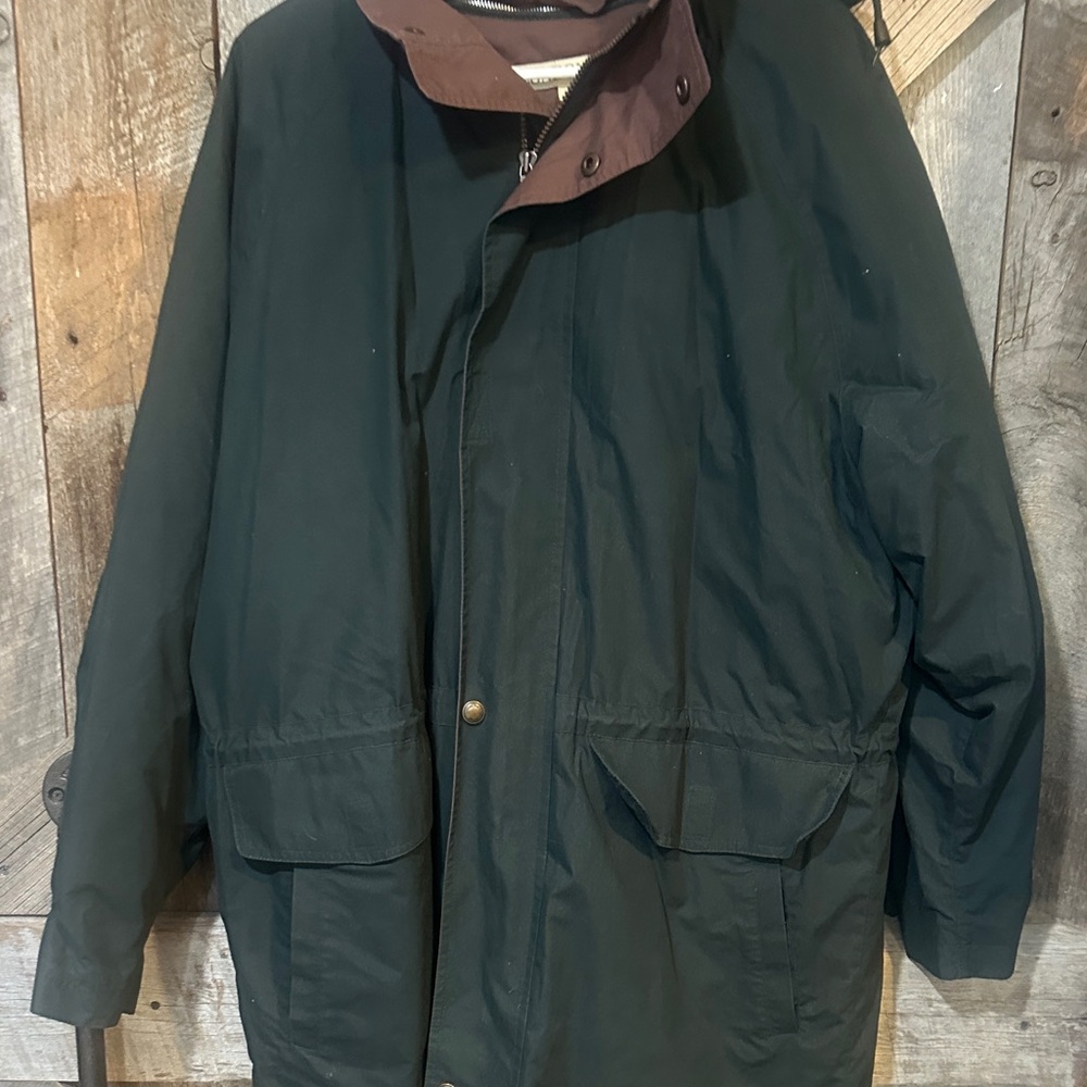 London Fog Dark Green Trench Coat with Brown Collar